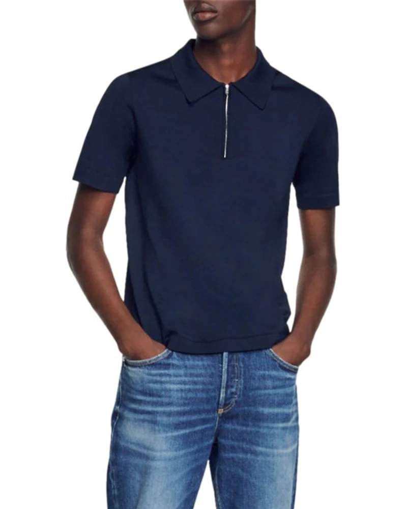 Knitted Polo Shirt with Zip Collar
