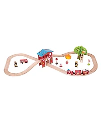 Bigjigs Rail Fire Station Train Set - Ages 3+