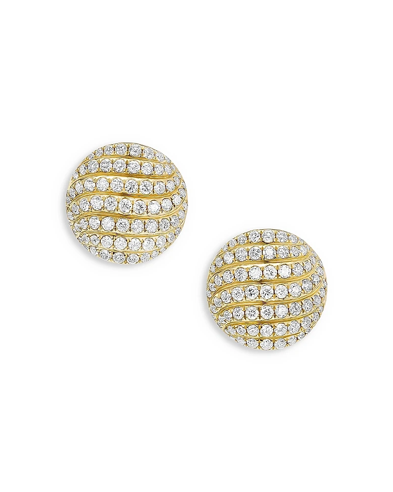 David Yurman 18K Yellow Gold Sculpted Cable Diamond Pave Stud Earrings