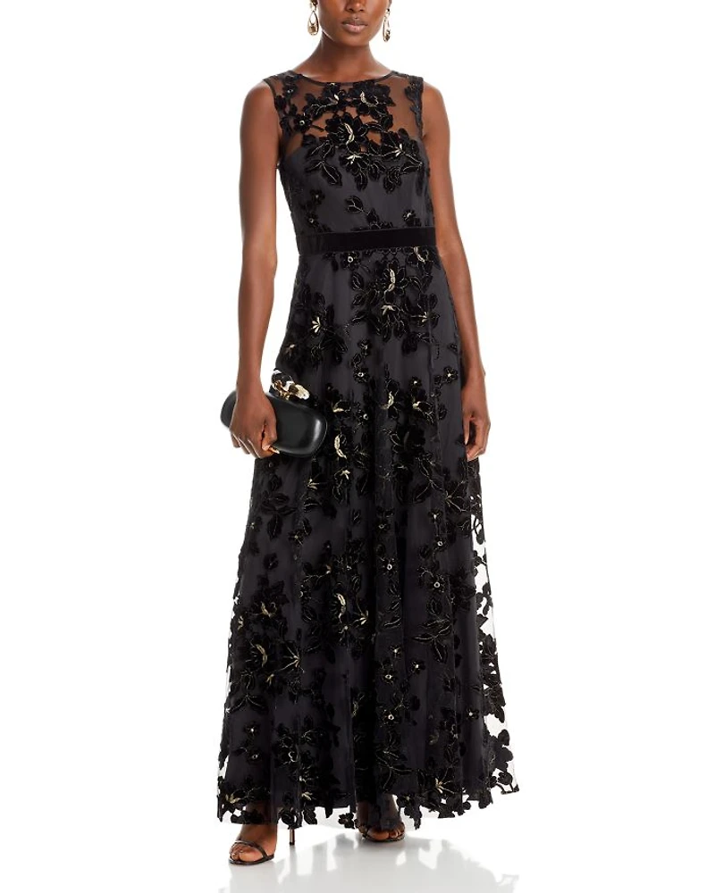 Flocked Tulle Gown