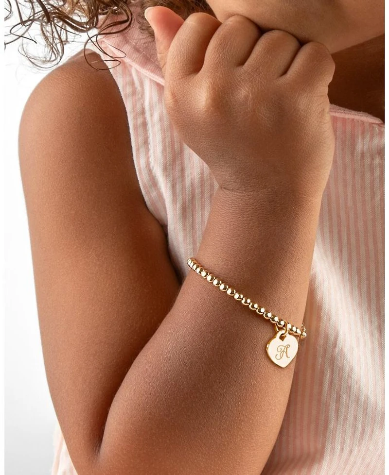 Girls' 14K Gold 3mm Beads & Diamond Initial 5.25" Bracelet - Children