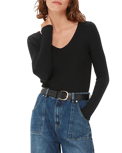 Whistles Essential Ribbed V Neck Top