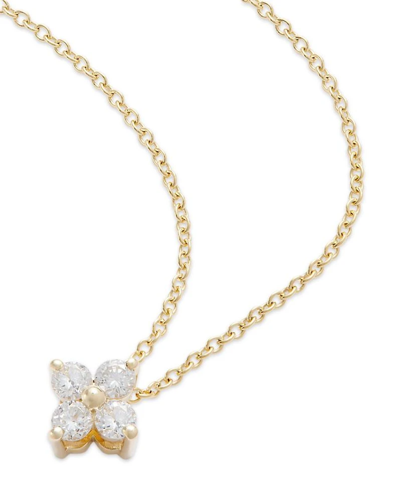 Diamond Flower Pendant Necklace in 14K Yellow Gold, 0.25 tcw