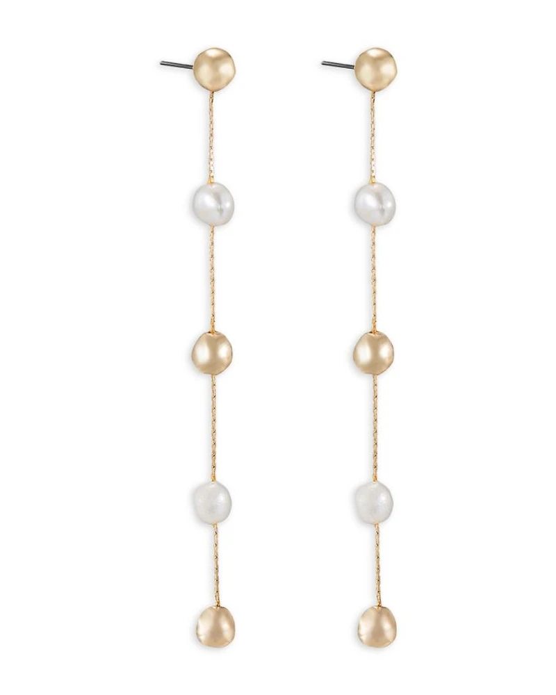 Bead & Cultured Freshwater Pearl Linear Drop Earrings in 18K Gold Plated