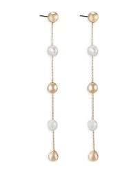 Bead & Cultured Freshwater Pearl Linear Drop Earrings in 18K Gold Plated