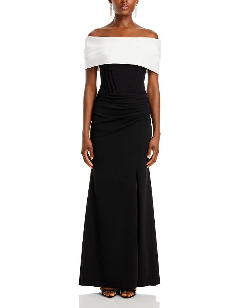 Scuba Crepe Off The Shoulder Corset Gown