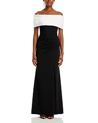 Scuba Crepe Off The Shoulder Corset Gown