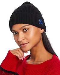 Logo Embroidered Ribbed Cashmere Beanie