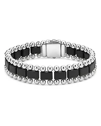 Men's Sterling Silver Anthem Obsidian Bead Skull Stretch Bracelet