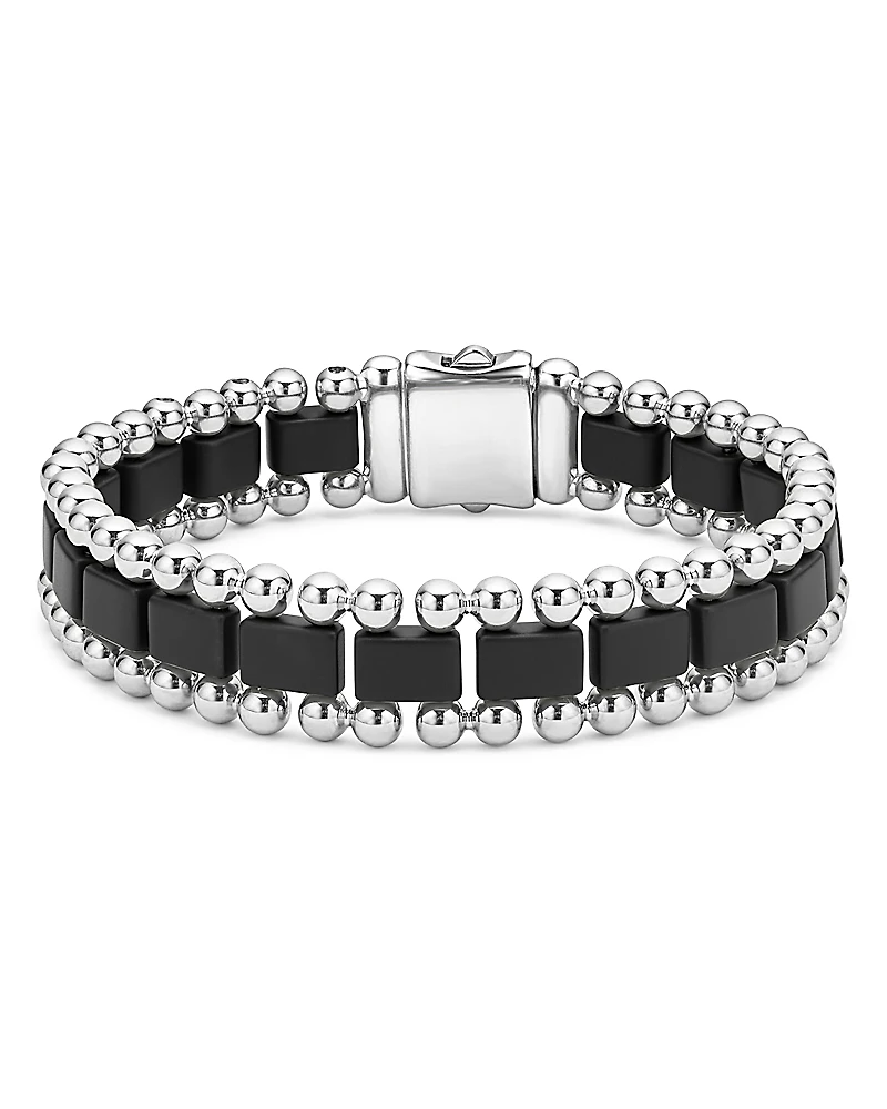 Lagos Men's Stainless Steel Anthem Black Ceramic Bead Bracelet - Exclusive