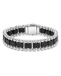 Lagos Men's Stainless Steel Anthem Black Ceramic Bead Bracelet - Exclusive