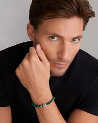 Men's Sterling Silver Anthem Malachite Bead Skull Stretch Bracelet - Exclusive