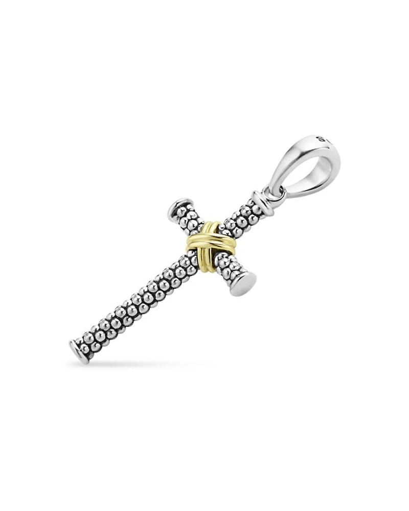 Men's 18K Yellow Gold Sterling Silver Anthem Caviar Bead X Cross Pendant - Exclusive