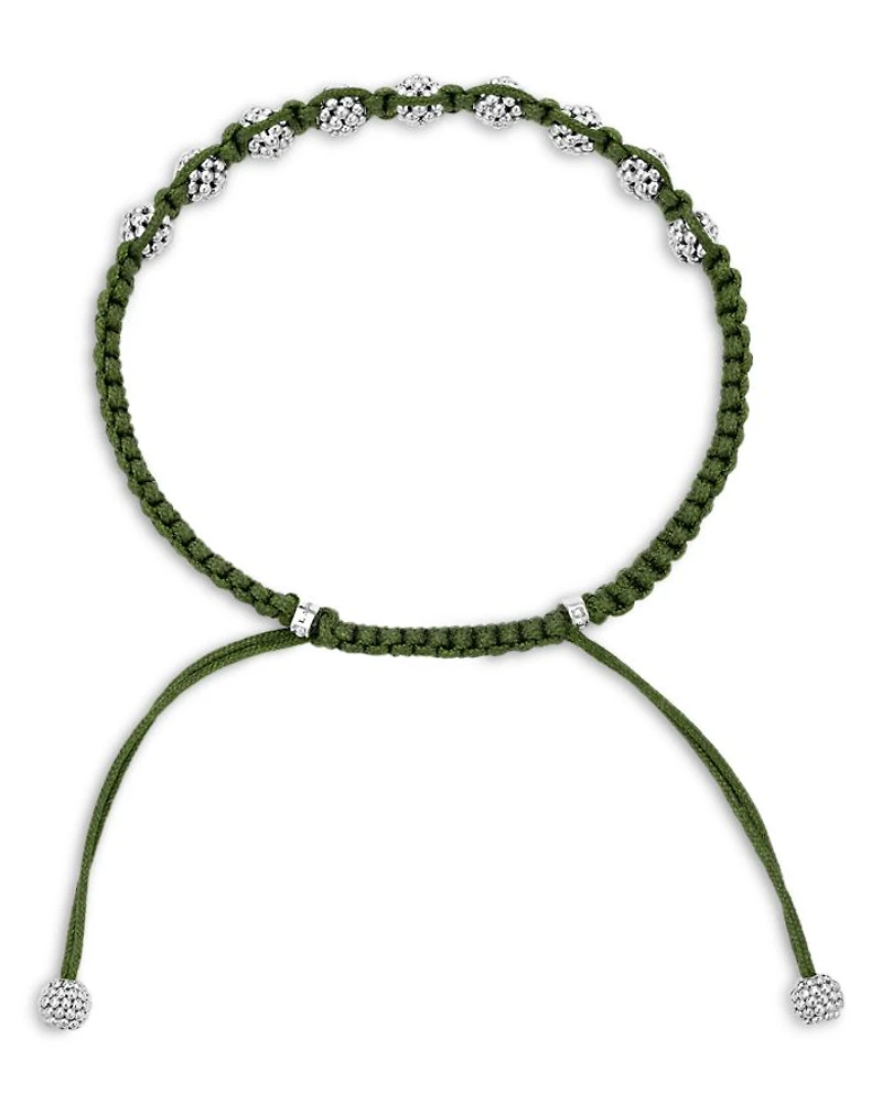 Men's Sterling Silver Anthem Caviar Bead Green Macrame Bracelet - Exclusive