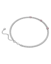 Matrix Clear & Pink Crystal Tennis Necklace in Rhodium Plated, 14.96"-17.72"