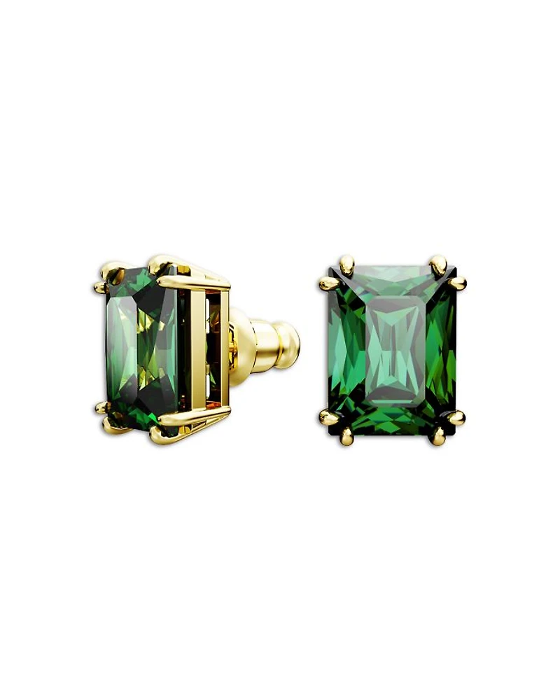 Stilla Green Rectangle Stud Earrings in Gold Tone