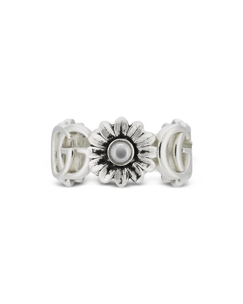 Sterling Silver Marmont Mother of Pearl Flower & Interlocking G Ring