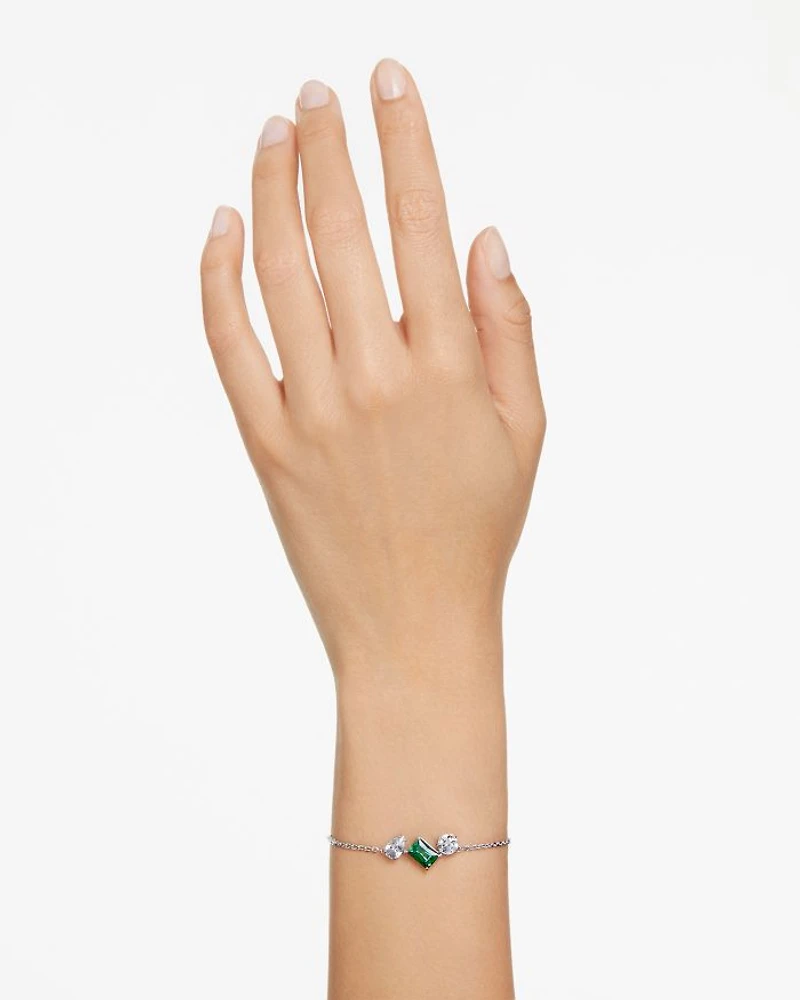 Mesmera Clear & Green Mixed Cut Link Bracelet in Rhodium Plated