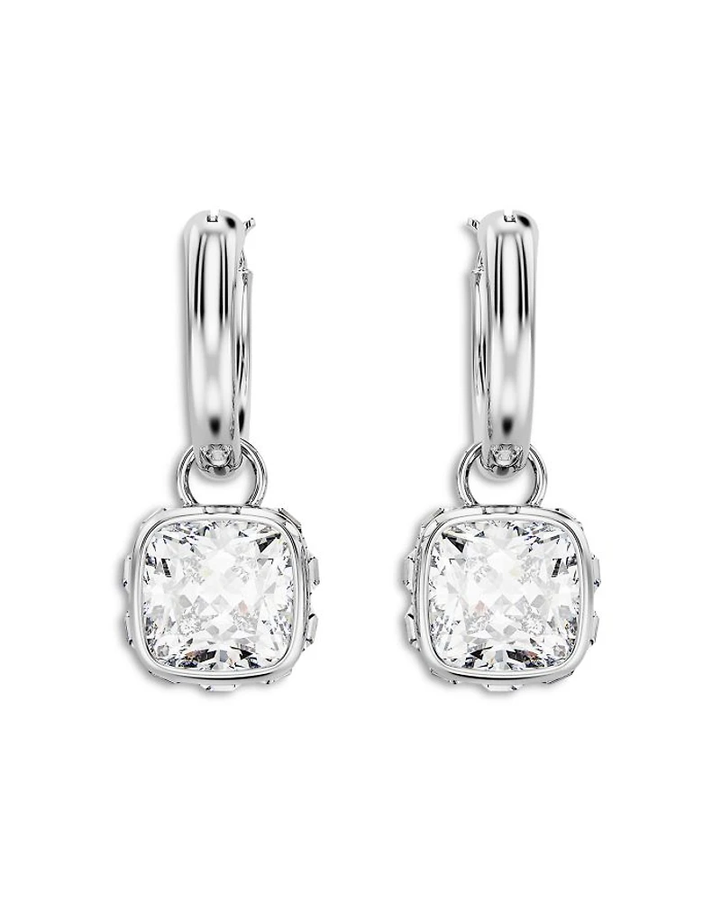 Chroma Square Dangle Hoop Earrings in Rhodium Plated