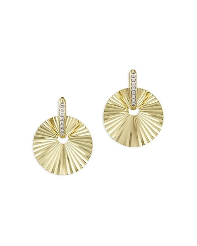 Phillips House 14K Yellow Gold Aura Diamond Fluted Discs Dangle Hoop Earrings