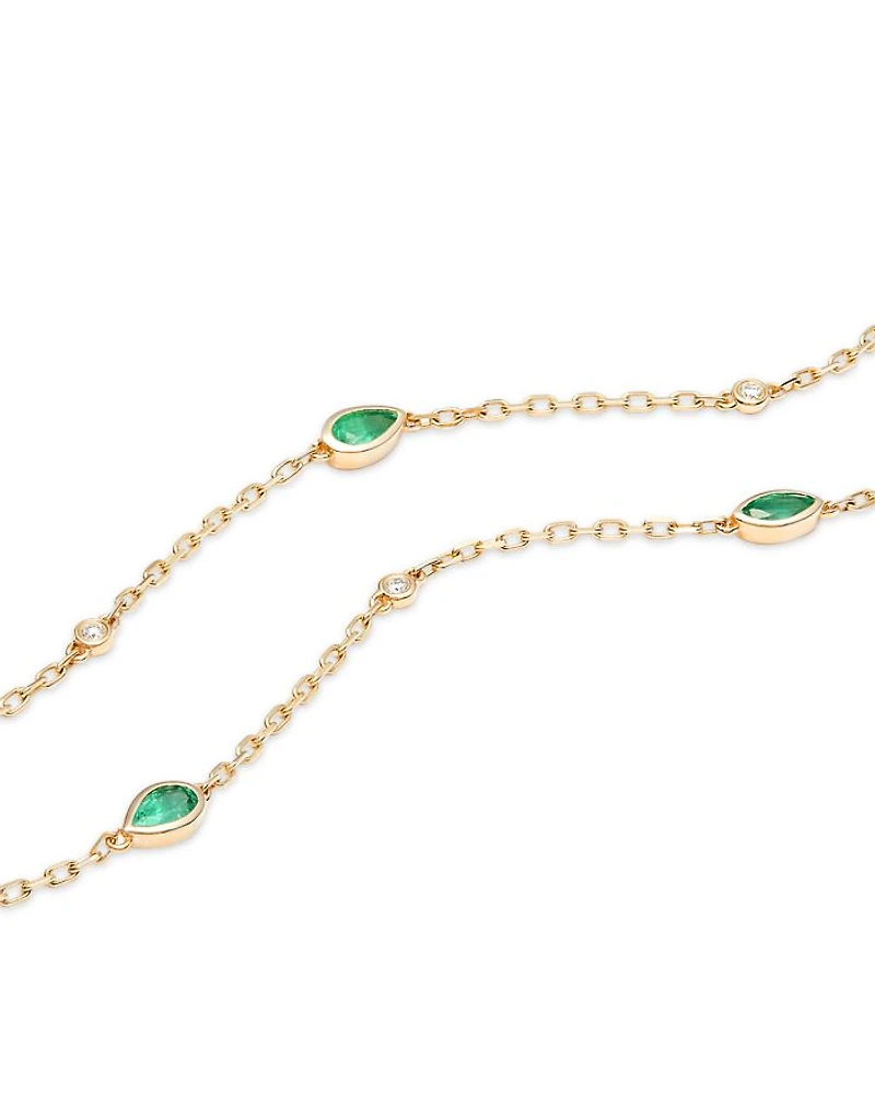 Gemstone & Diamond Station Necklace 14K White Gold or Yellow Gold, 22"