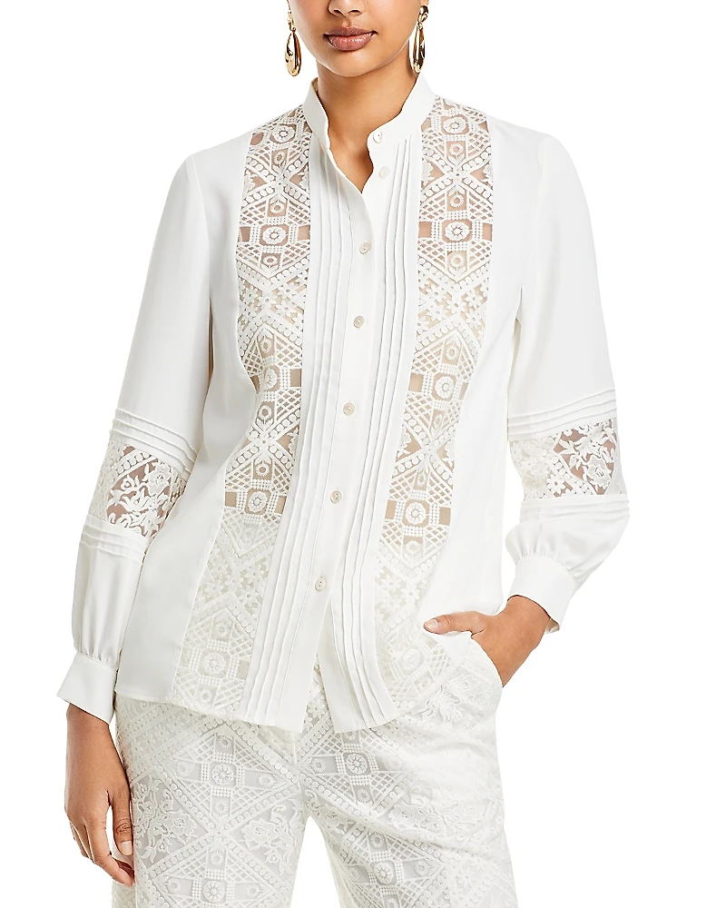 Misook Crepe de Chine Lace Detail Blouse