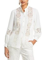 Misook Crepe de Chine Lace Detail Blouse