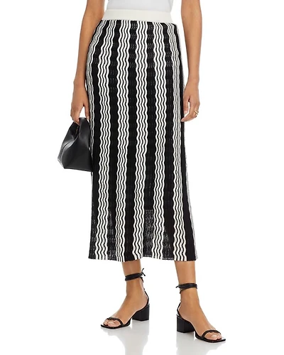 Pointelle Intarsia Knit Midi Skirt