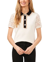 Polo Collar Lace Sleeve Top