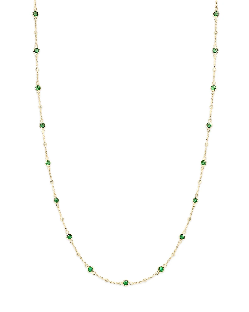 Bloomingdale's Fine Collection Emerald & Diamond Bezel Station Collar Necklace