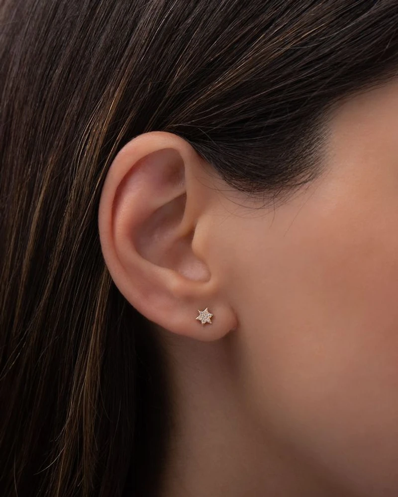 14K Yellow Gold Diamond Star of David Single Stud Earring