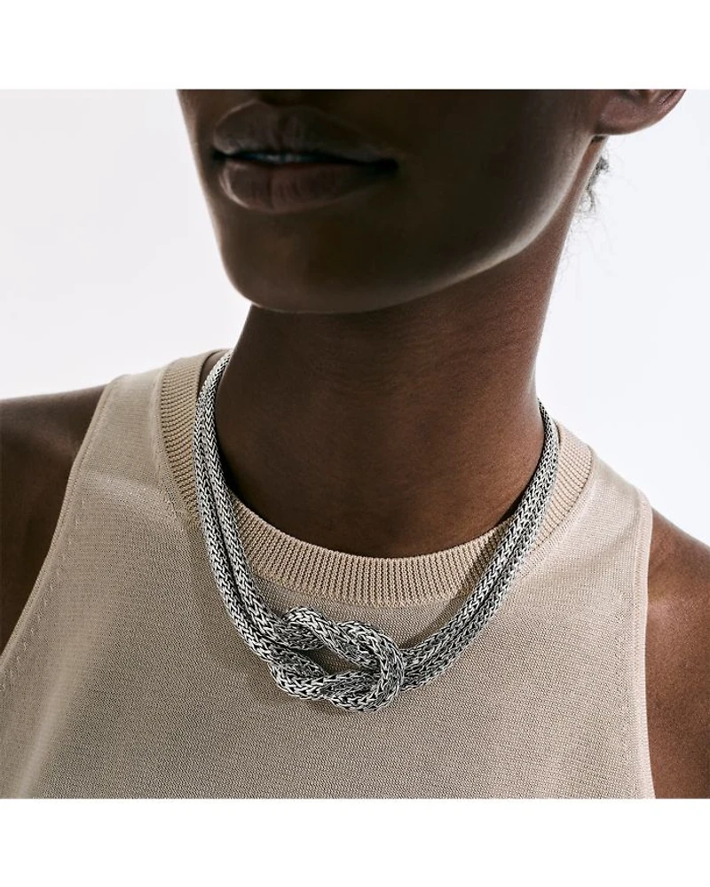 Sterling Silver Classic Chain Love Knot Double Strand Collar Necklace, 16"