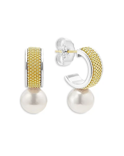 18K Yellow Gold & Sterling Silver Luna Cultured Freshwater Pearl Half Hoop Earrings