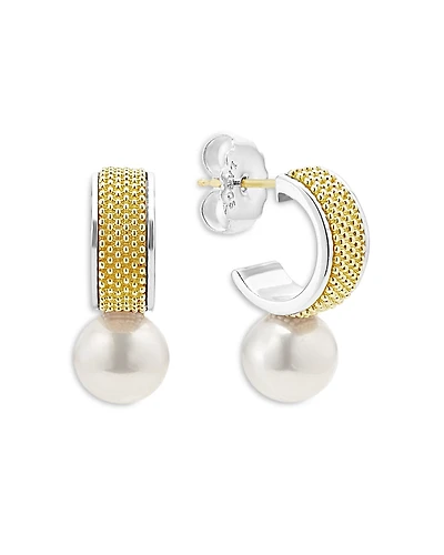 Lagos 18K Yellow Gold & Sterling Silver Luna Cultured Freshwater Pearl Half Hoop Earrings