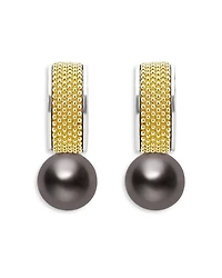 18K Yellow Gold & Sterling Silver Luna Black Tahitian Pearl Half Hoop Earrings