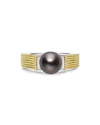 18K Yellow Gold & Sterling Silver Luna Black Tahitian Pearl Caviar Bead Ring