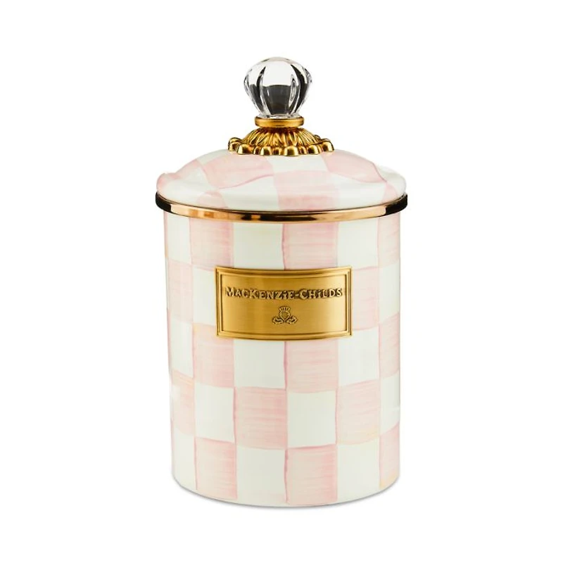 Rosy Check Enamel Canister, Medium