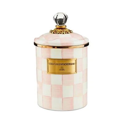 Rosy Check Enamel Canister, Medium