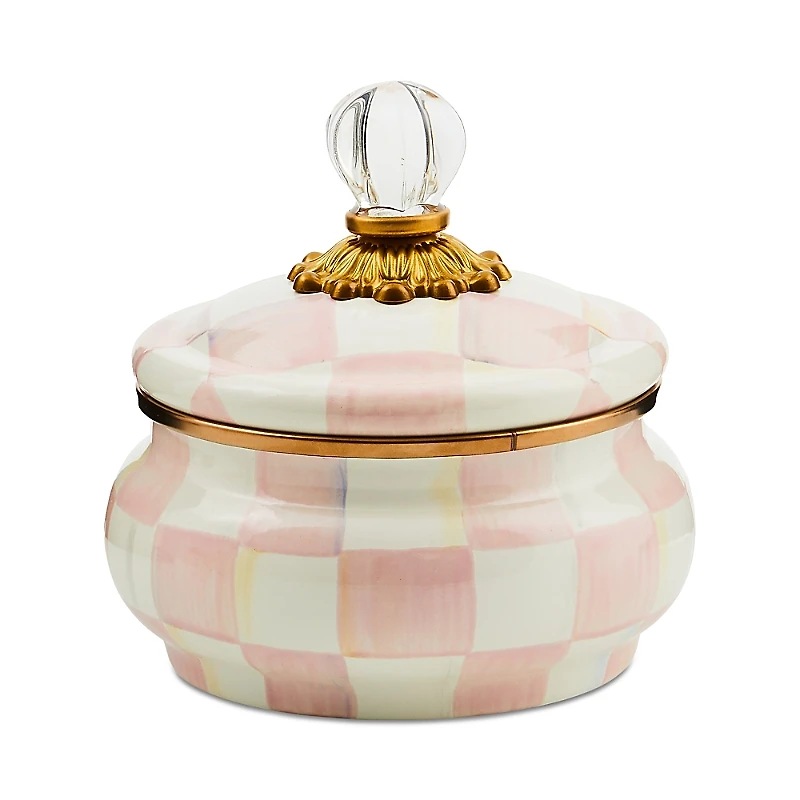 Mackenzie-Childs Rosy Check Enamel Squashed Pot