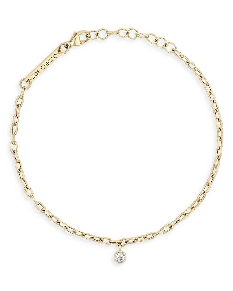 14K Yellow Gold Diamond Dangle Oval Link Bracelet