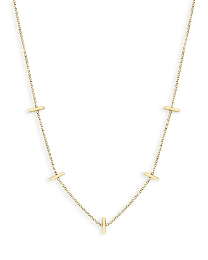 14K Yellow Gold Bar Station Necklace, 16"