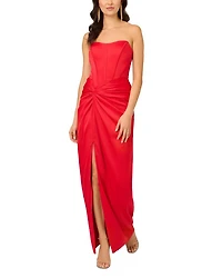 Satin Strapless Draped Column Gown