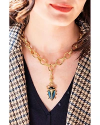 Scarab Labradorite & Agate Pendant in 18K Gold Plated