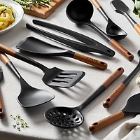 11 Piece Silicone & Acacia Complete Utensil Set