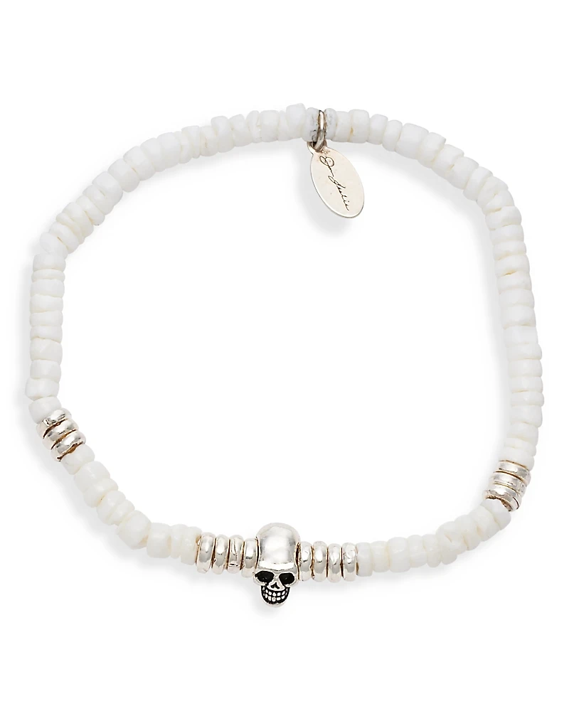 Jan Leslie Shell & Sterling Silver Beaded Skull Bracelet
