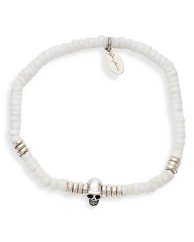 Jan Leslie Shell & Sterling Silver Beaded Skull Bracelet