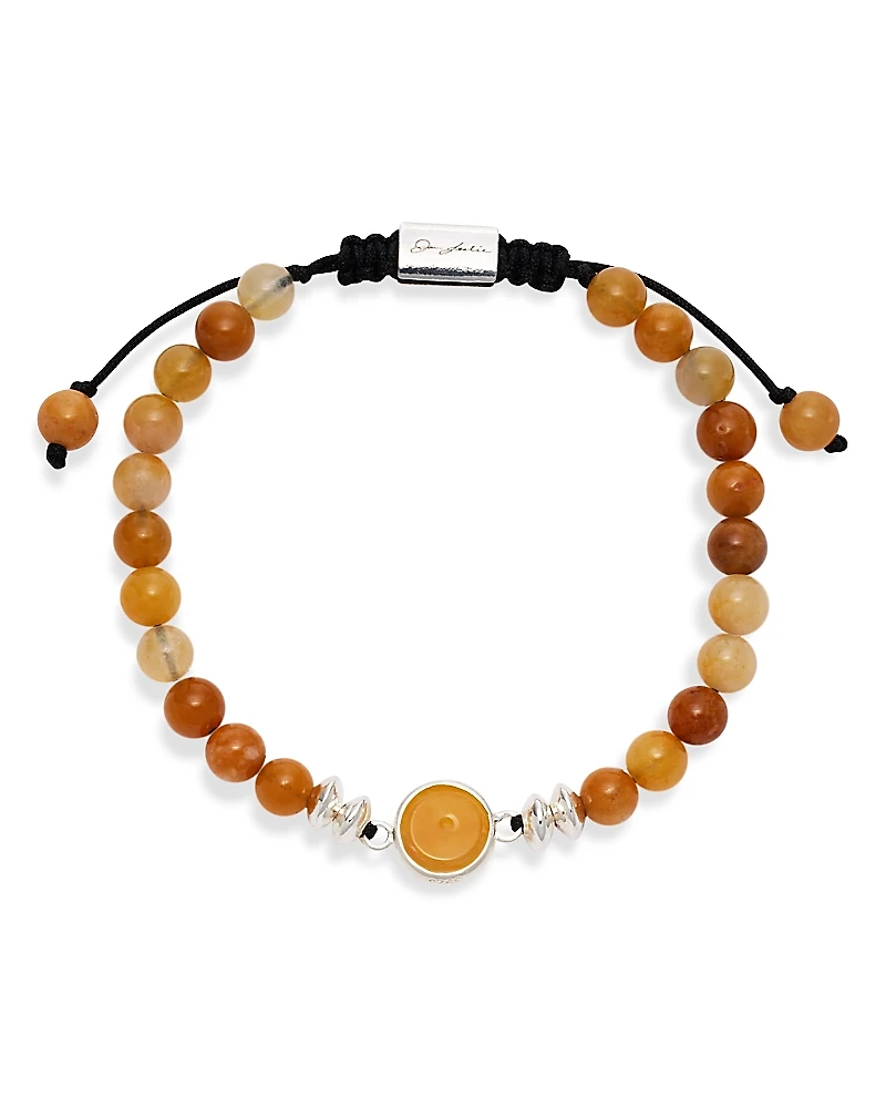 Jan Leslie Yellow Jade & Sterling Silver Beaded Medallion Bracelet