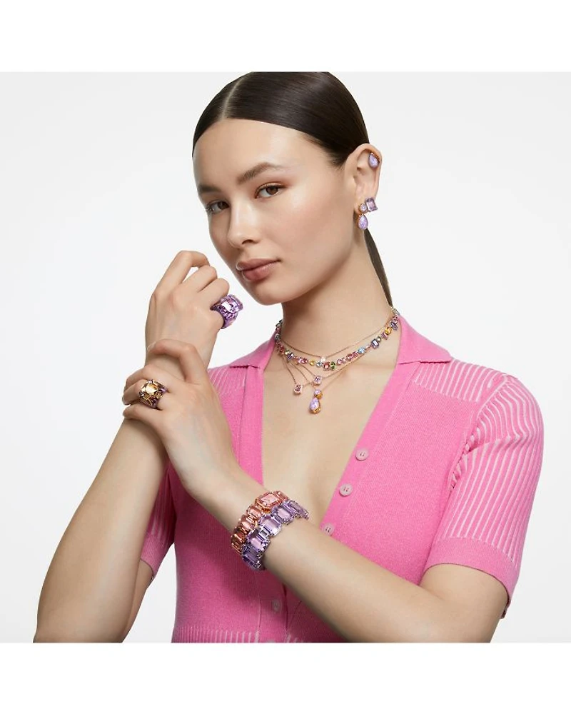 Gema Asymmetric Mixed Cut Crystal Necklace in Rhodium Plated, 14"