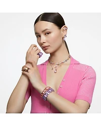 Gema Asymmetric Mixed Cut Crystal Necklace in Rhodium Plated, 14"