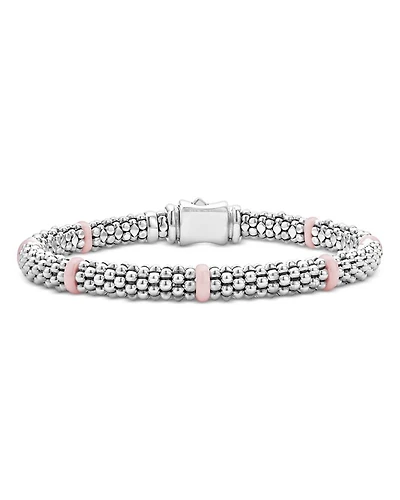 Sterling Silver Pink Caviar Ceramic Bead Link Bracelet